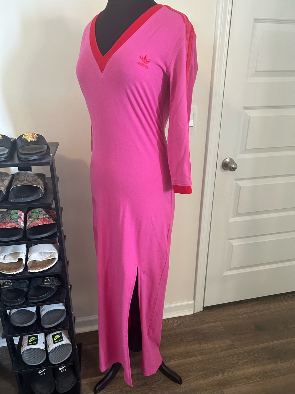 adidas Pink Maxi Dress with Red Trim